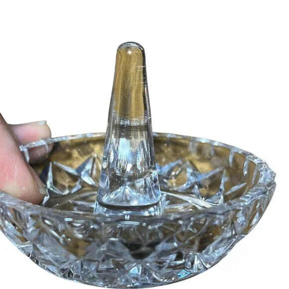 Vintage Clear Diamond Swag Cut Glass Jewelry Ring Holder Bowl Dish - Picture 3 of 5